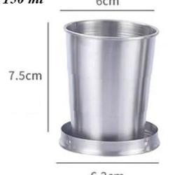 Tasses t&eacute;lescopiques portables moyen mod&egrave;le en m&eacute;tal et acier inoxydable 150 ML "Camping, Randonn&eacute;e,