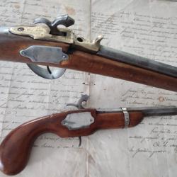 Très ancien jouet petit pistolet et sa carabine à amorce XIXe fabrication artisanale
