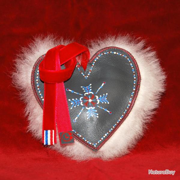 Suspension de sapin de Nol en cuir d'agneau et mouton peint  la main