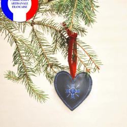 Suspension de sapin de Noël en cuir d'agneau et mouton peint à la main