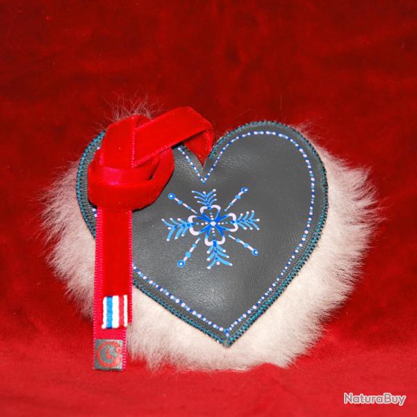 Suspension de sapin de Nol en cuir d'agneau et mouton peint  la main