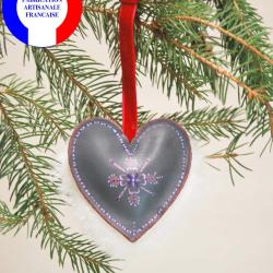 Suspension de sapin de Noël en cuir d'agneau et mouton peint à la main