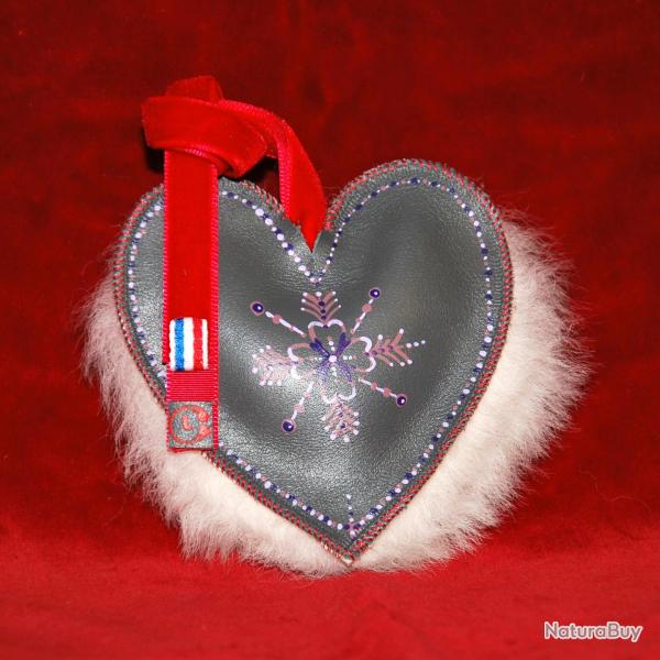 Suspension de sapin de Nol en cuir d'agneau et mouton peint  la main