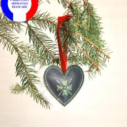 Suspension de sapin de Noël en cuir d'agneau et mouton peint à la main