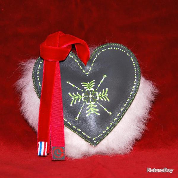 Suspension de sapin de Nol en cuir d'agneau et mouton peint  la main