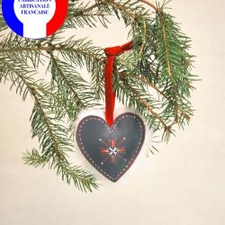 Suspension de sapin de Noël en cuir d'agneau et mouton peint à la main