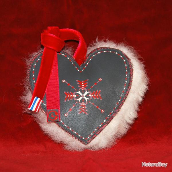 Suspension de sapin de Nol en cuir d'agneau et mouton peint  la main