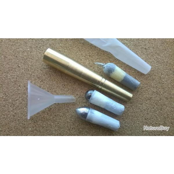 1 Mandrin laiton massif cal 44 balle ronde papillote 3 solutions + cadeau 1 mini entonnoir