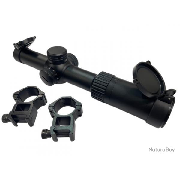 LUNETTE DE BATTUE 1-6X24 RETICULE LUMINEUX 4AI + MONTAGE + CAPUCHONS bf