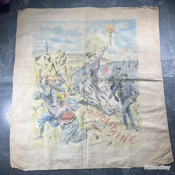 Ancien Mouchoir, foulard militaire 1911 Guerre Italo-Turque Tripolitaine Italie Coloniale