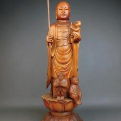 Grand Bouddha en bois sculpt&eacute; 53 cm