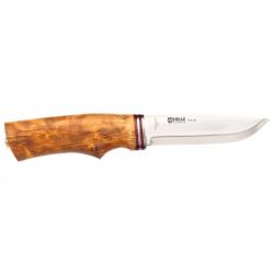 Couteau droit HELLE futura manche en bouleau frisé lame 105mm + étui en cuir