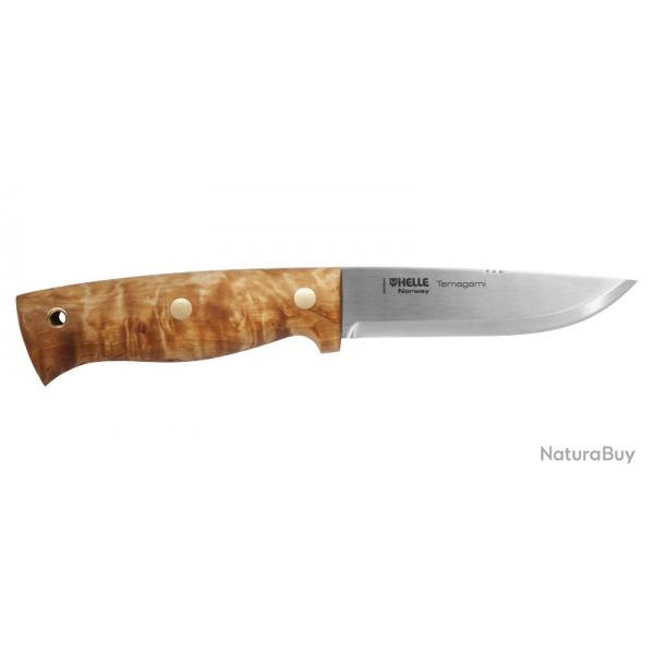 Couteau droit HELLE temagami manche en bouleau lame 110mm + tui en cuir