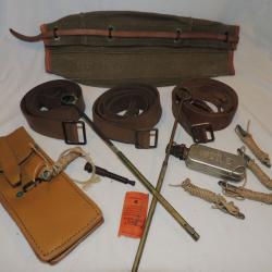 LOT 2  BRETELLES CUIR FUSILS MAS 36 / MAS 49 + ETUI CUIR NETTOYAGE + ECOUVILLON + COUVRE CULASSE +++