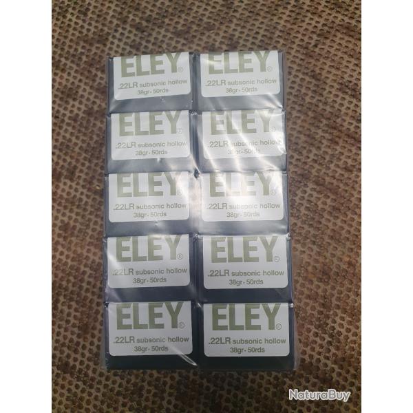 500 cartouches ELEY modle SUBSONIC de 22 LR  balle plomb creuse de 38 grs ( lire l'annonce svp )