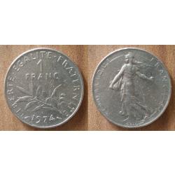 France 1 Franc 1974 Piece Semeuse Francs Nickel