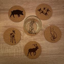6x Dessous de verre motif au choix sanglier chevreuil cerf chamois renard canard en liège promo Noël