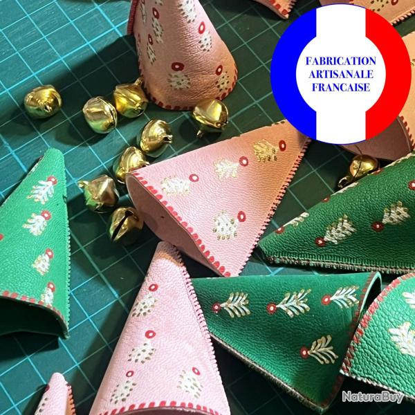 Clochette de Nol Rose aux motifs nordiques en cuir d'agneau peint pour Sapin