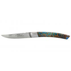 Couteau pliant LE THIERS 1 pièce lame 110mm manche cannelle turquoise coutellerie Chevalerias
