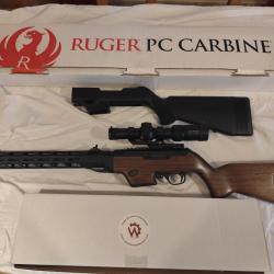 Rare ruger pc carbine avec crosse bois woodshop