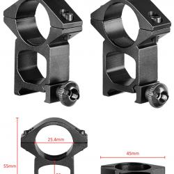 Colliers de montage diamètre 25.4mm-rail Weaver ou Picatinny-haut 25mm