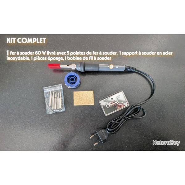 FER A SOUDER ELECTRIQUE A TEMPERATURE REGLABLE 60W 220V KIT " PRET A SOUDER "