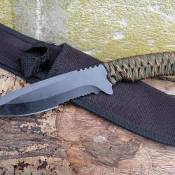 Couteau de Brousse Harpoon Lame Acier 3Cr13 Manche Corde Etui Nylon Idéal pour la Survie & la PêcheA