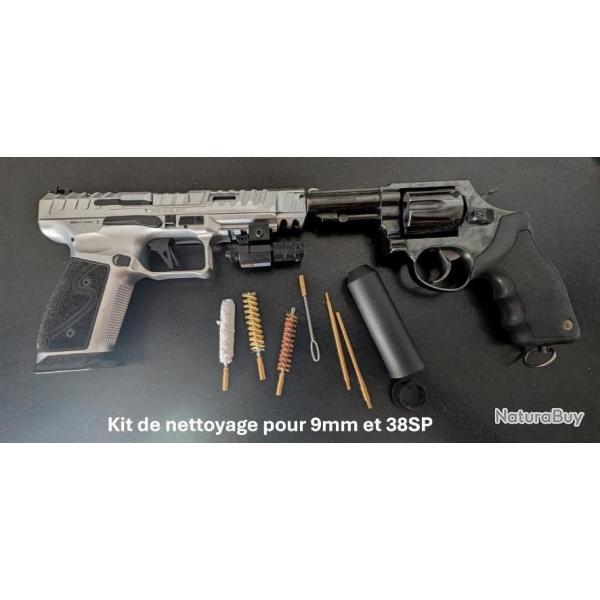 KIT NETTOYAGE 9MM ET 38SP LIVRE AVEC 4 ACCESSOIRES / 1 BAGUETTE ET SON PROLONGATEUR / MANCHE BOITIER