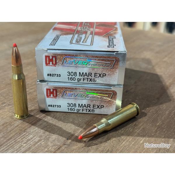 2 BOITES DE 20 CARTOUCHES HORNADY 308 MARLIN EX 160 FTX EN STOCK