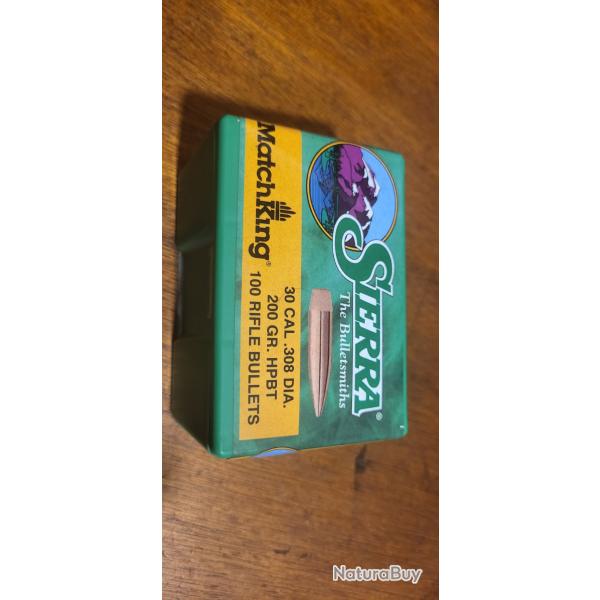 100 Ogives sierra Matchking cal 30 en 200 grains HPBT