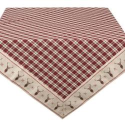 Nappe motif &eacute;cossais rouge avec bordure Cerf 150 x 150 cm LOVERGREEN