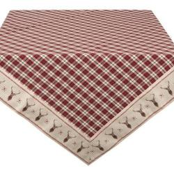 Nappe motif &eacute;cossais rouge avec bordure Cerf 150 x 250 cm LOVERGREEN