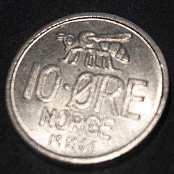 Norvege, pi&eacute;ce de 10 ore 1966 (abeille) ttb