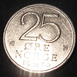 Norvege, pi&eacute;ce de 25 ore 1976  ttb