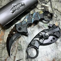 Couteau Elite Edge Dragon Purple Karambit Linerlock A/O Lame Acier Inox Manche Nylon