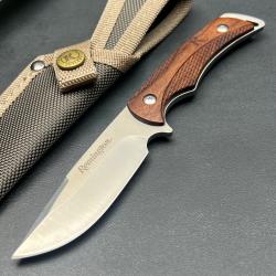 Couteau Remington Skinner Lame Acier 440 Manche Bois Etui Tan Nylon Couteau de Chasse Randonnée