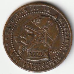 Médaille satirique Napoléon III Cu 25, module de Cinq centimes, type B "Os et Cigarette" 1870