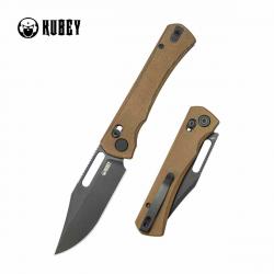Couteau Kubey TBO Lame Acier 14C28N Manche Micarta Marron Crossbar Lock KUB396E
