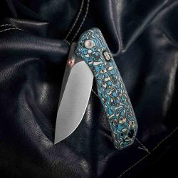 Couteau Vosteed Marten Lame Acier 154CM Manche FCarbone Bleu Top Liner Lock VOSA1609