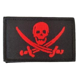 Patch Drapeau - Pirate - Rouge/noir - velcro - Livraison gratuite