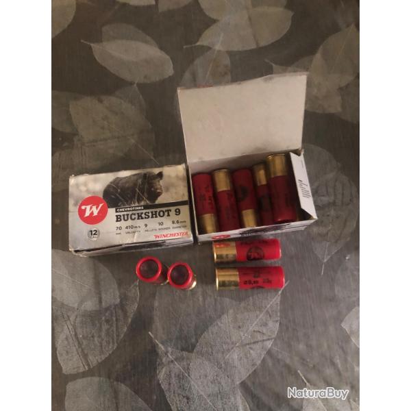 20cartouches winchester buckshot chevrotine cal12/70, 9 pellets 33g