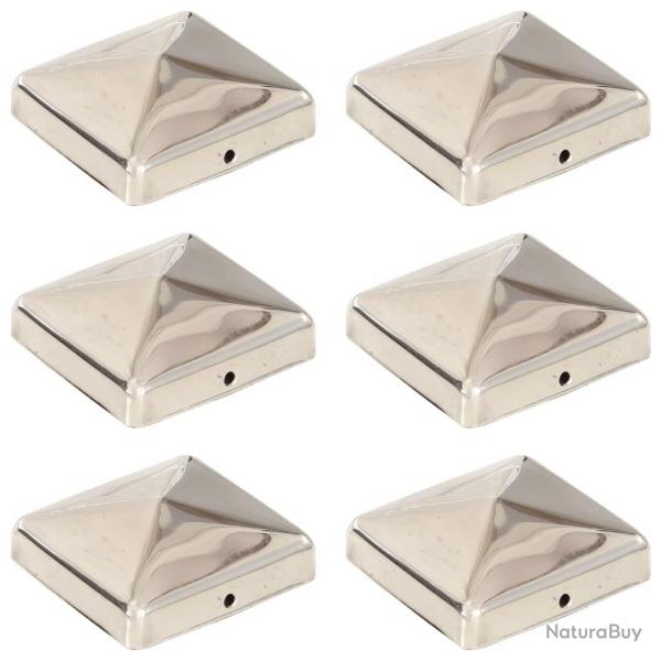 Bouchons de poteau de clture pyramidaux 6 pcs Inox 71x71 mm