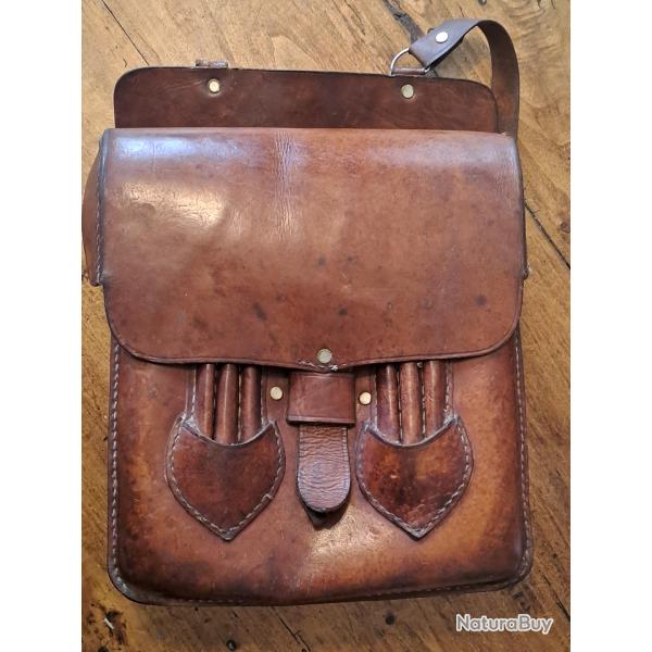 Ancienne saccoche/porte-cartes militaire (Indochine?), bel tat, superbe patine du cuir