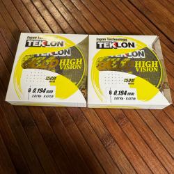 LOT DESTOCKAGE P&Ecirc;CHE 2 BOBINES Nylon Teklon Gold Advanced High Vision - 150M, 0,194 mm 3,82KG