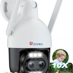 Ctronics [Zoom Hybride 10X 4K Caméra de Surveillance Extérieure, Double Objectif, Métal IP Camera 2.