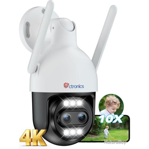 Ctronics [Zoom Hybride 10X 4K Camra de Surveillance Extrieure, Double Objectif, Mtal IP Camera 2.