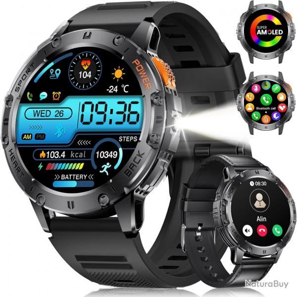 Montre Connecte Homme avec Appels Bluetooth/530 mAh, 1,43" HD AMOLED Smartwatch Homme avec 120+ Mod