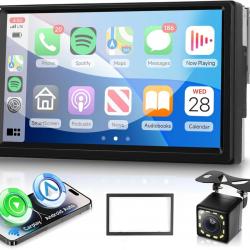 Autoradio 1 Din avec Carplay Android Auto sans Fil, 7 Pouces IPS HD Écran Tactile Poste Radio Voitur