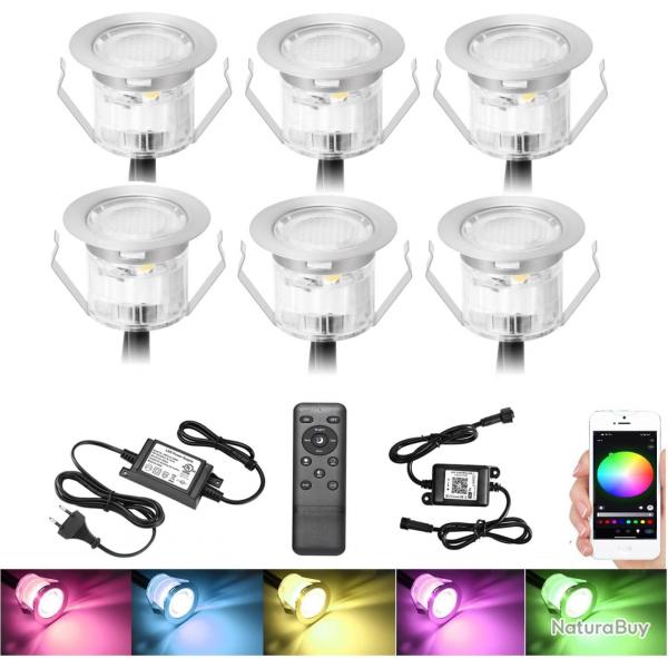 Lot de x6 Spots LED WiFi Bluetooth Encastrable au sol Extrieur Interieur 30MM 12V RGB tanche IP67
