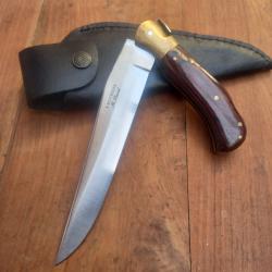 Solide Couteau de Chasse à la d estaing LAGUIOLE R. DAVID Manche en Bois avec Étui en cuir